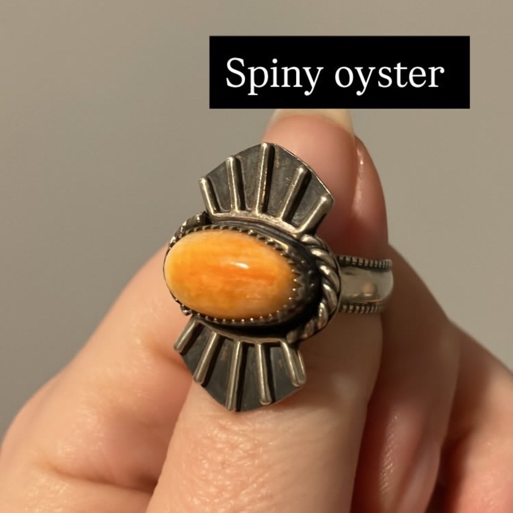 ***Reworked *** lunamesa spiny oyster orange sterling silver ring size 6.5